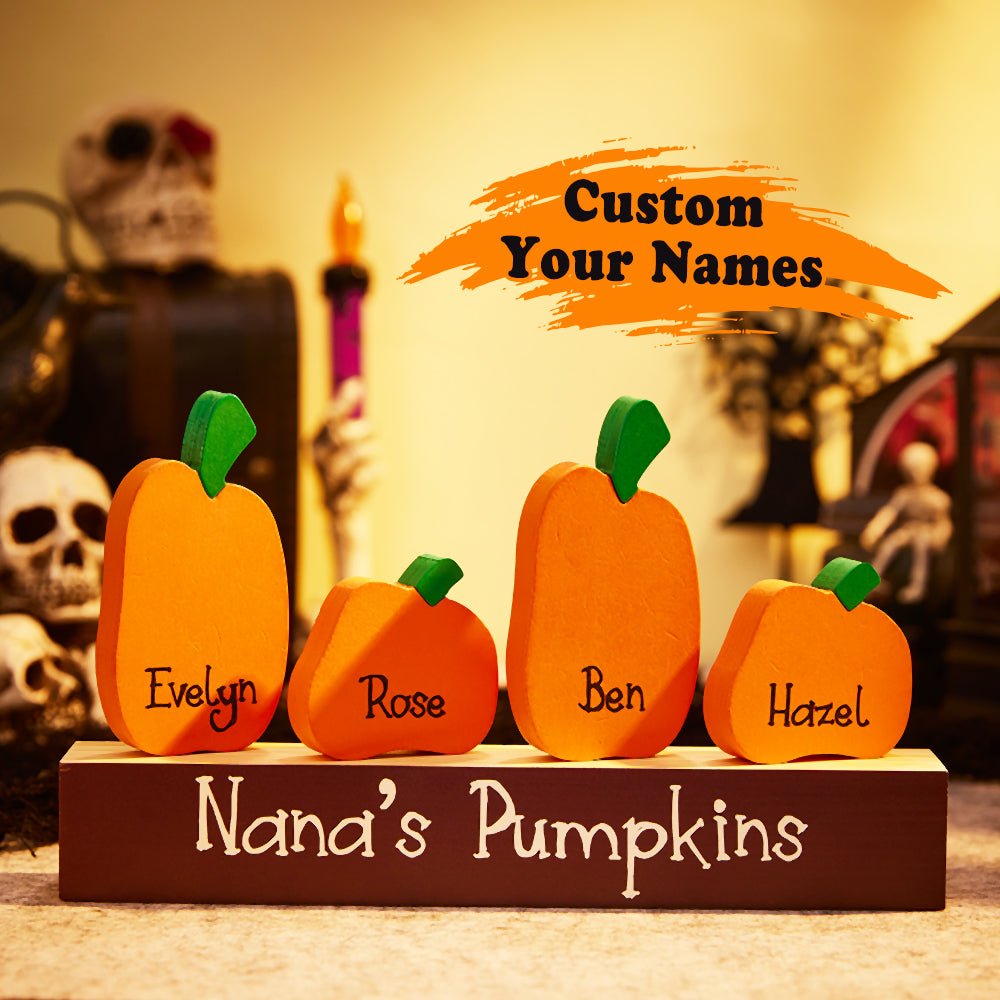 Custom Name Pumpkin Ornaments with Wooden Base – Personalized Halloween Gift — product image
