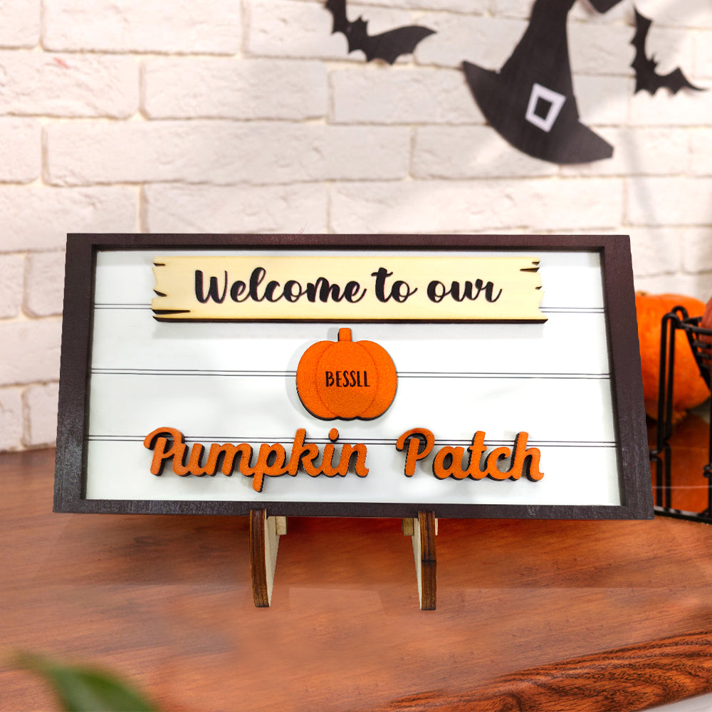 Custom Name Pumpkin Wooden Display Welcome to Our Pumpkin Patch Personalized Halloween Gift — product image 2