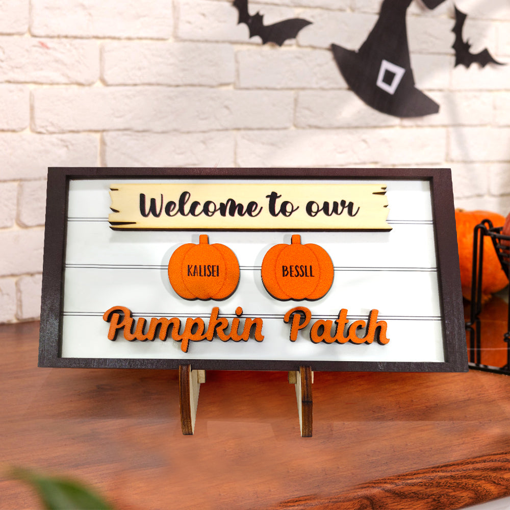 Custom Name Pumpkin Wooden Display Welcome to Our Pumpkin Patch Personalized Halloween Gift — product image 3