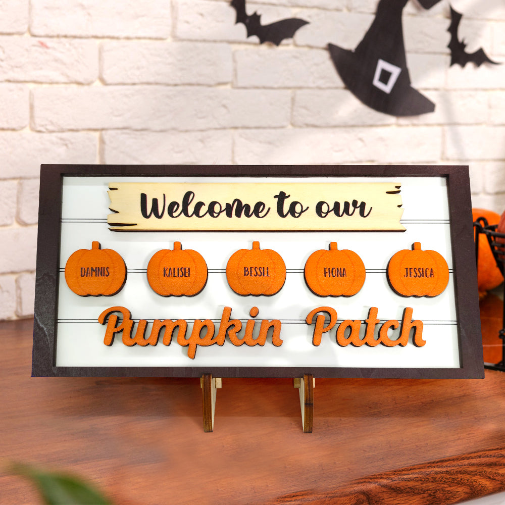 Custom Name Pumpkin Wooden Display Welcome to Our Pumpkin Patch Personalized Halloween Gift — product image