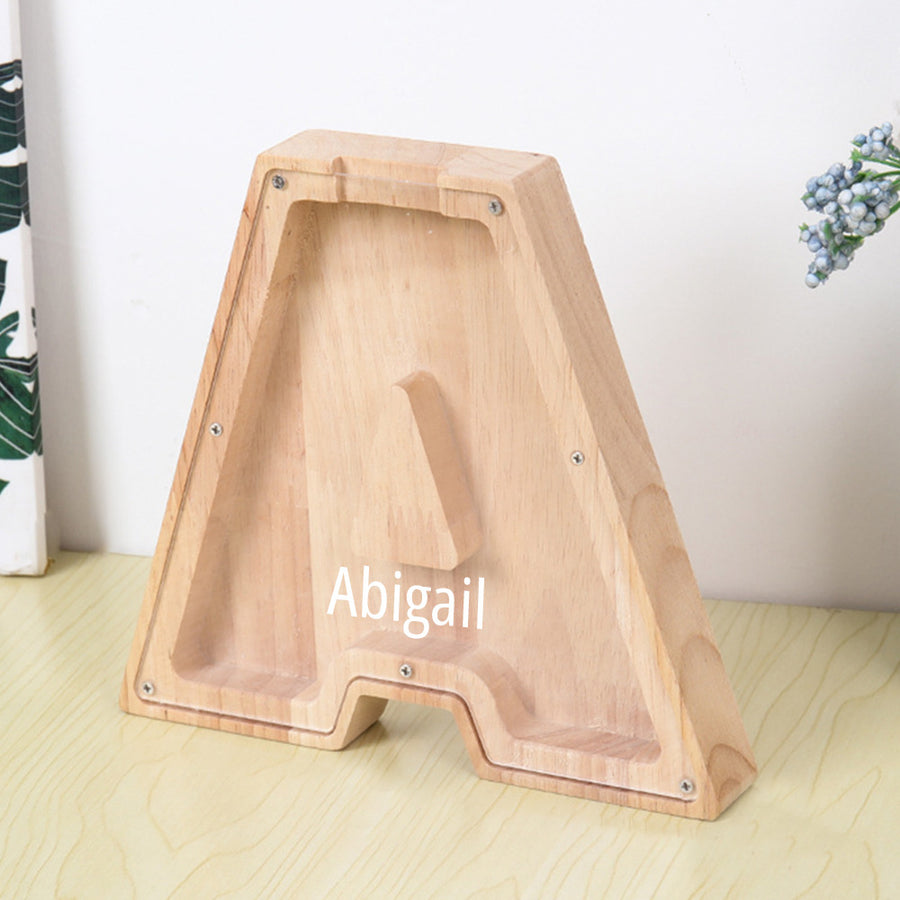 Personalized 26 Letters Piggy Bank Custom Name Wooden Money Box — product image
