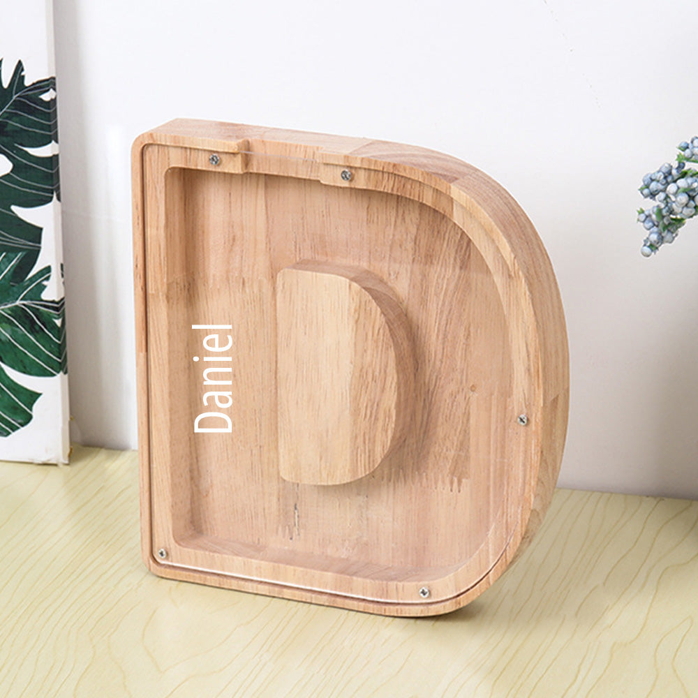 Personalized 26 Letters Piggy Bank Custom Name Wooden Money Box