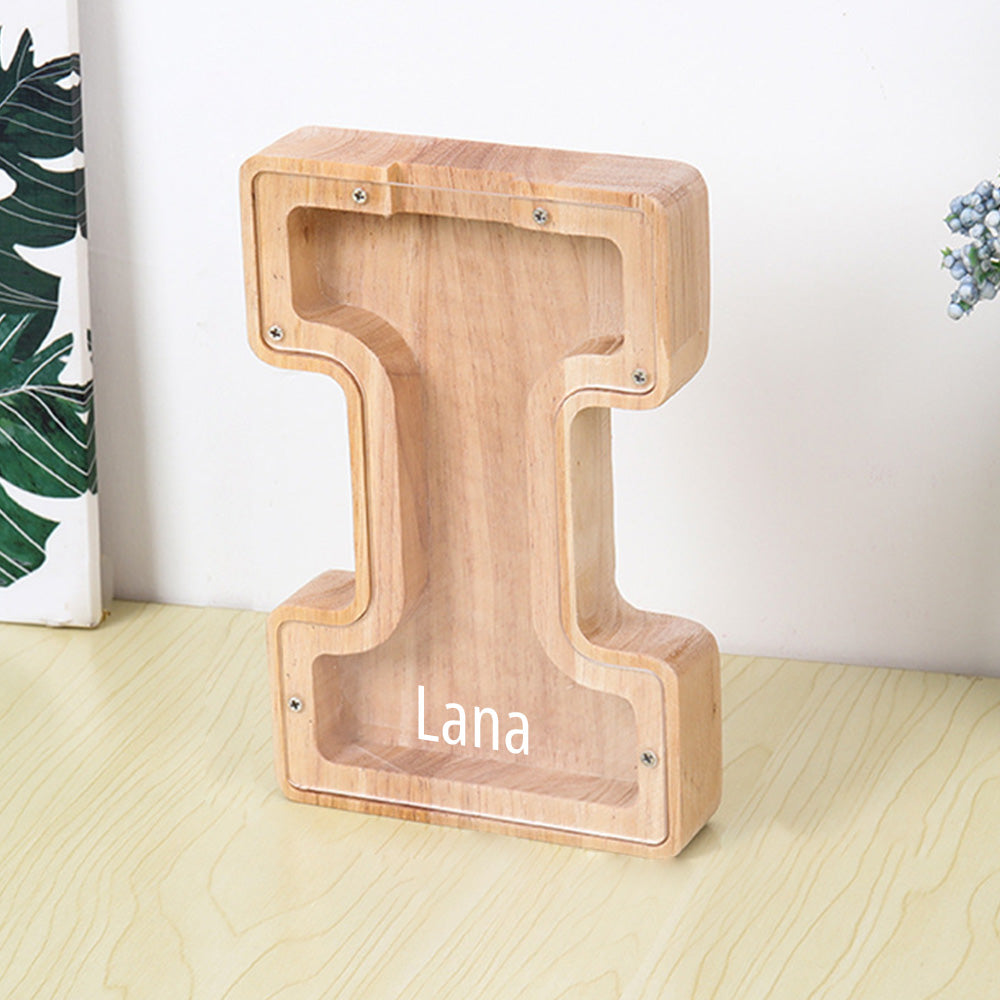Personalized 26 Letters Piggy Bank Custom Name Wooden Money Box