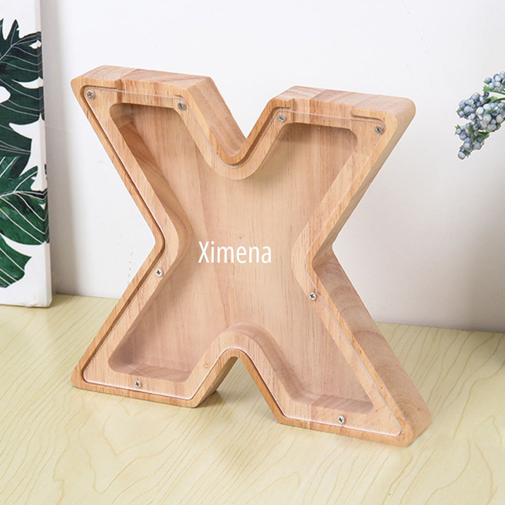 Personalized 26 Letters Piggy Bank Custom Name Wooden Money Box