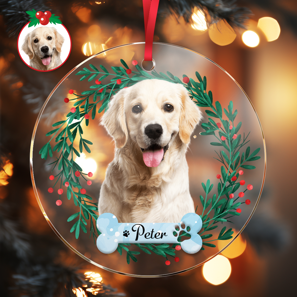 Personalized Pet Photo & Name Acrylic Christmas Ornament – Custom Pet Memorial Tree Decoration — product image