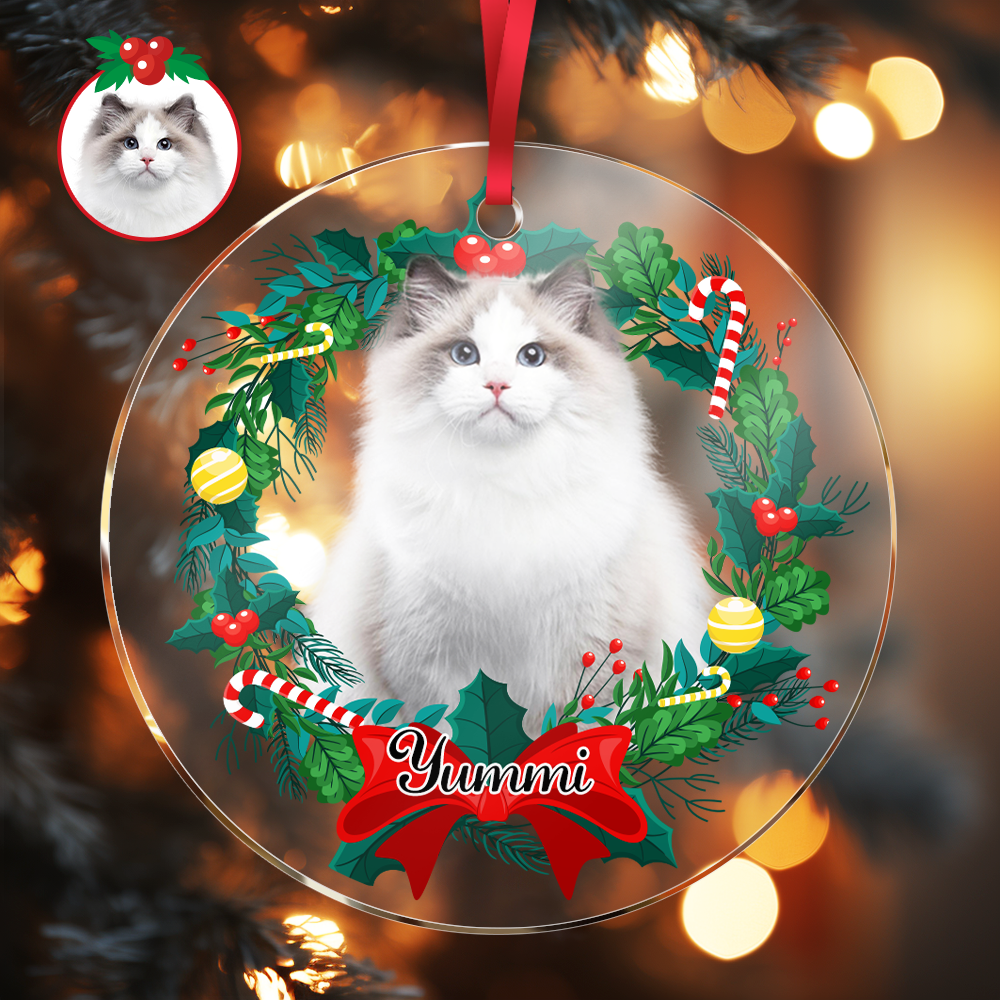 Personalized Pet Photo & Name Acrylic Christmas Ornament – Custom Pet Memorial Tree Decoration — product image 3