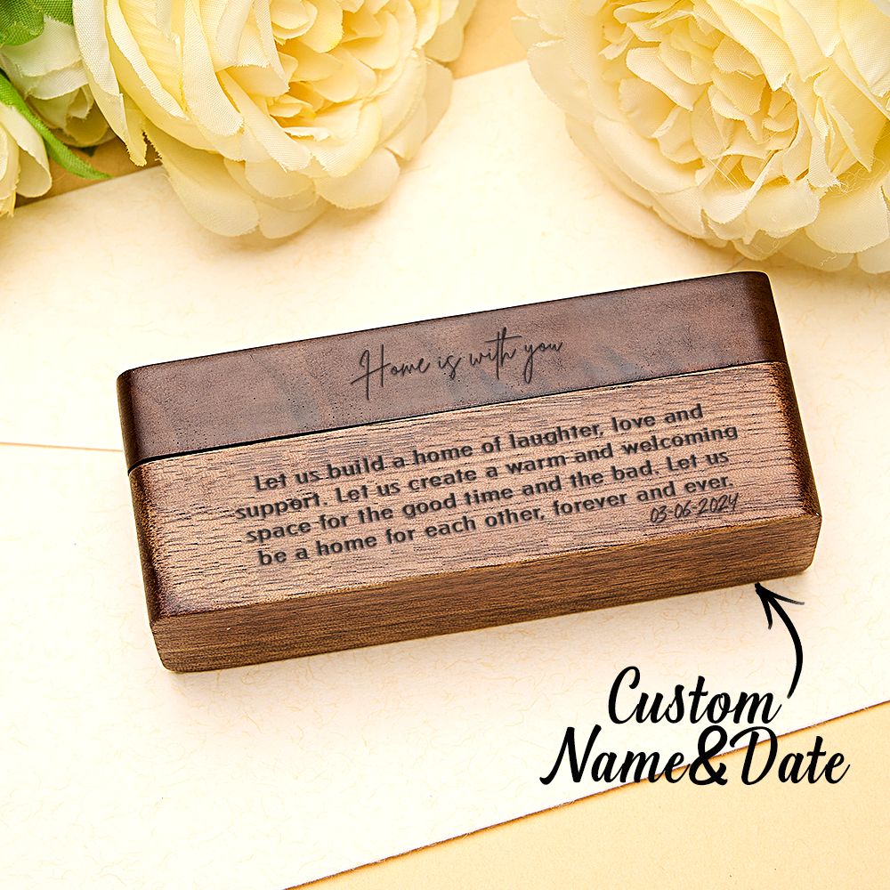 Personalized Engraved Wood Rings Bearer Box with Vow of Happiness Wedding Proposal Gift for Couple — product image 2