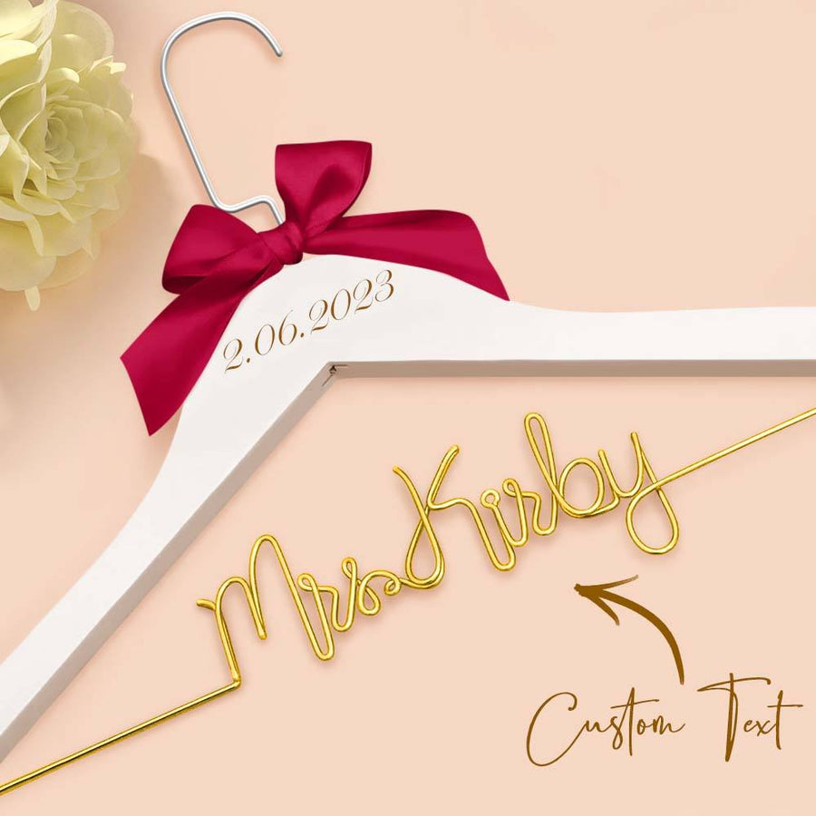 Customizable Text Name Date Bow Wedding Dress Hanger Gift for Weddings — product image