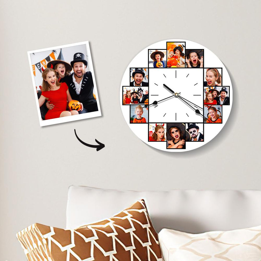 Custom Halloween Photo Clock Big Family Wall Clock Holds 12 Pictures Home Decor Halloween Gift — product image