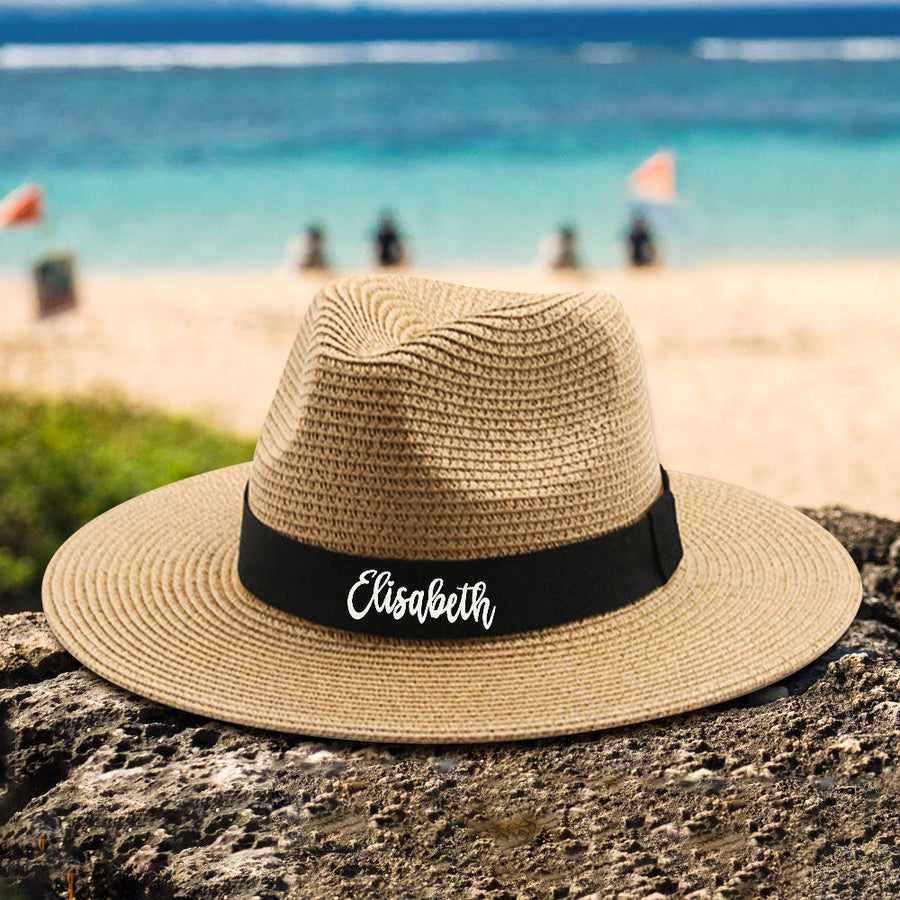 Personalized Straw Fedora Hat Custom Beach Hat Gift for Bridesmaid Friends Family Bachelorette Party — product image