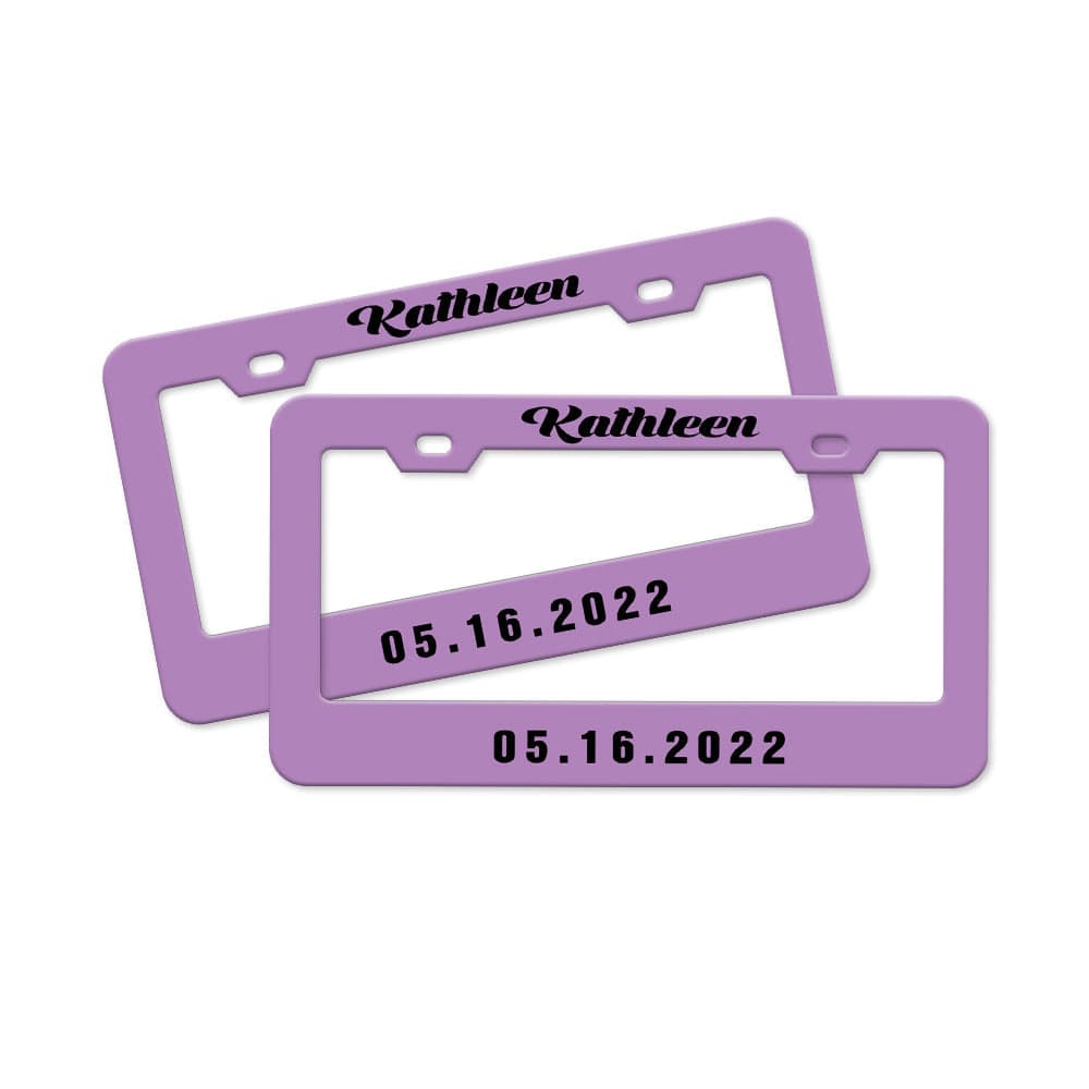 Pair of Universal Custom License Plate Frames Custom Name and Date License Plate Frames — product image