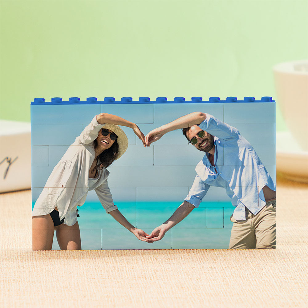 Custom Blue Building Block Puzzle Photo Bricks Gift for Lover — product image
