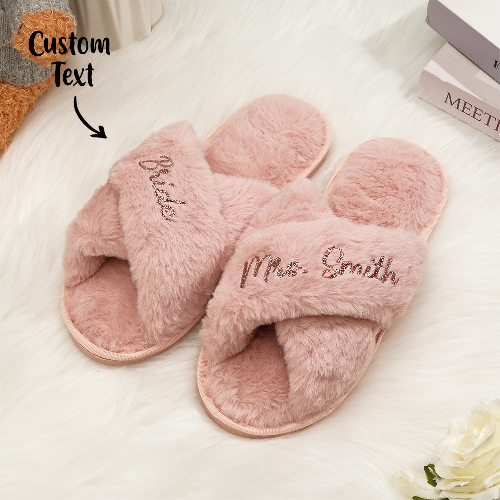 Custom Fluffy Slippers Fluffy Cross Slippers Bride Slippers Bridesmaid Gift — product image 4