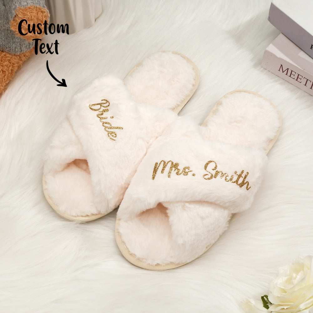Custom Fluffy Slippers Fluffy Cross Slippers Bride Slippers Bridesmaid Gift — product image 5