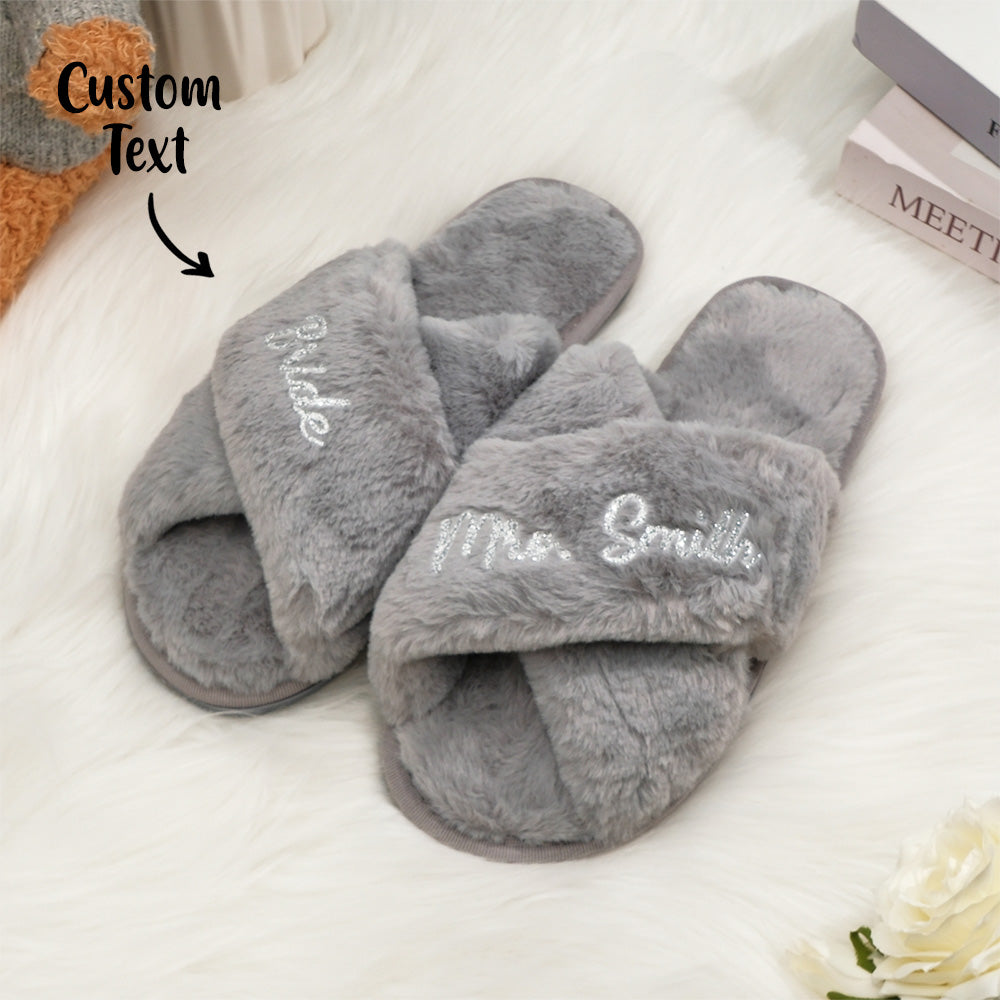 Custom Fluffy Slippers Fluffy Cross Slippers Bride Slippers Bridesmaid Gift — product image 6