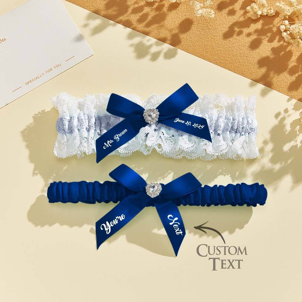 Personalized Bridal Garter Set With White Lace You're Next Bridal Garter Set Gift for Bride — product image 5