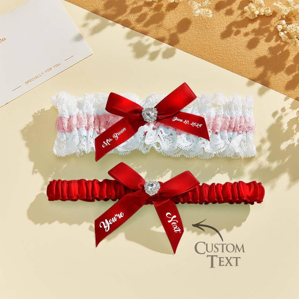 Personalized Bridal Garter Set With White Lace You're Next Bridal Garter Set Gift for Bride — product image 6