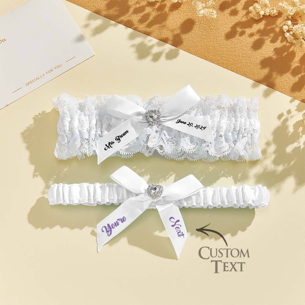 Personalized Bridal Garter Set With White Lace You're Next Bridal Garter Set Gift for Bride — product image 8