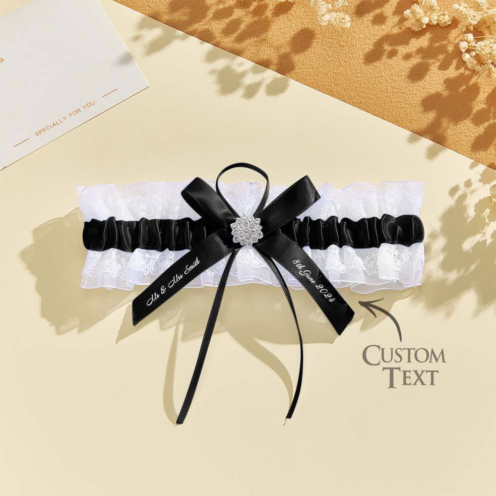 Personalized Wedding Garter with Name and Wedding Date Excellent Gift for the Bride Something Blue — product image 5