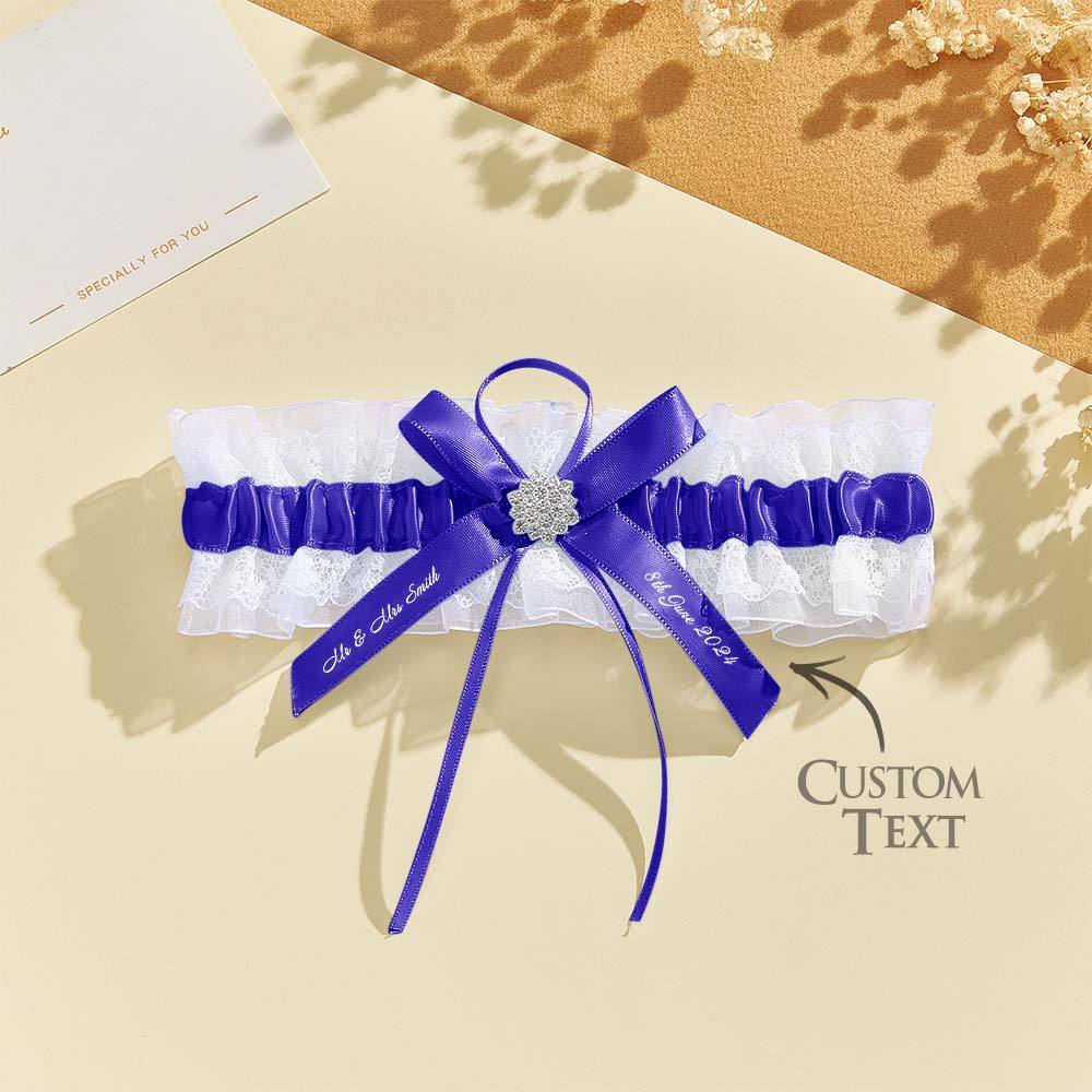 Personalized Wedding Garter with Name and Wedding Date Excellent Gift for the Bride Something Blue — product image 7