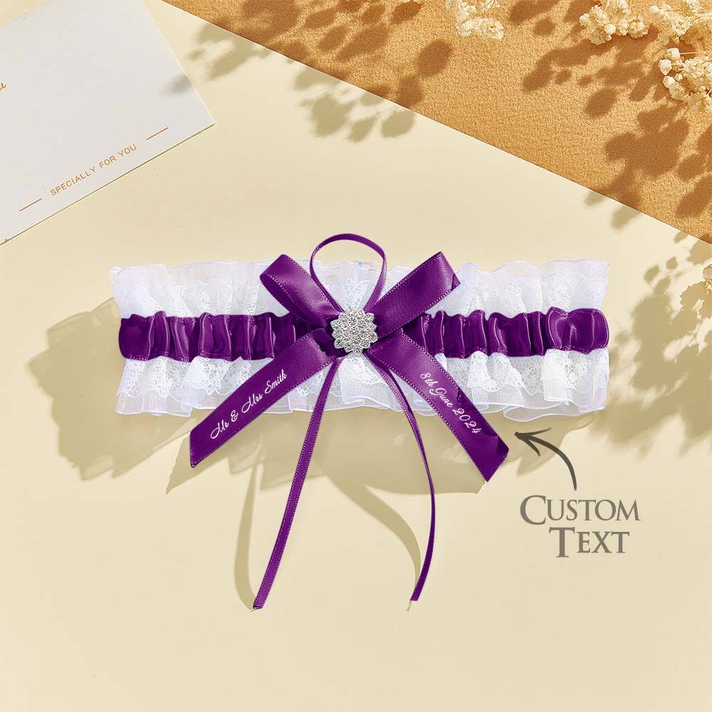 Personalized Wedding Garter with Name and Wedding Date Excellent Gift for the Bride Something Blue — product image 9