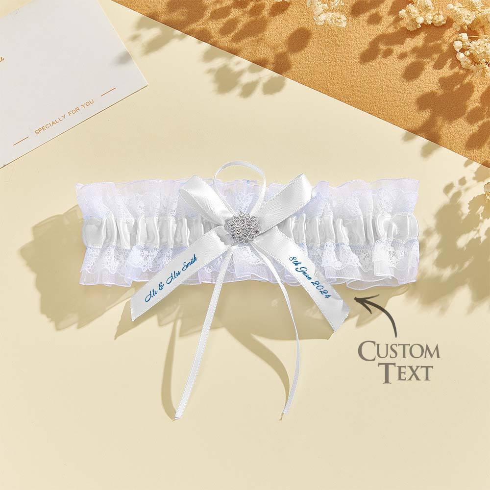 Personalized Wedding Garter with Name and Wedding Date Excellent Gift for the Bride Something Blue — product image 12
