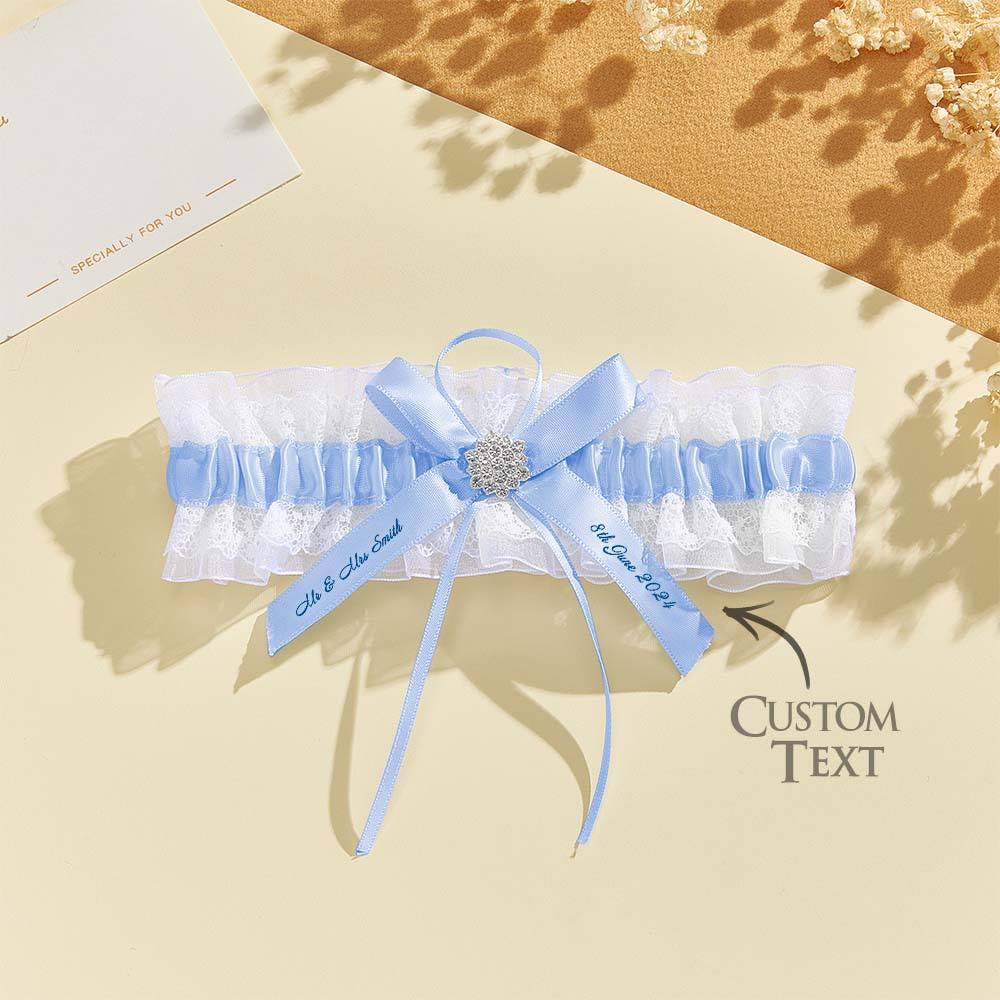 Personalized Wedding Garter with Name and Wedding Date Excellent Gift for the Bride Something Blue — product image 13