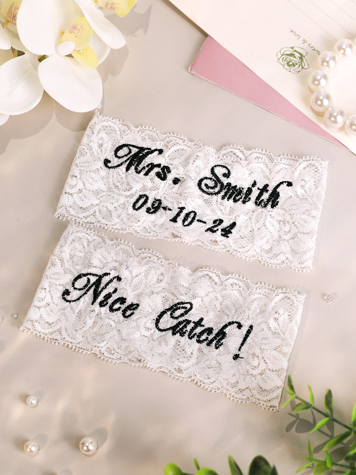 Personalized Wedding Garters Embroidered Bride Keepsake Gift for Bride — product image 2