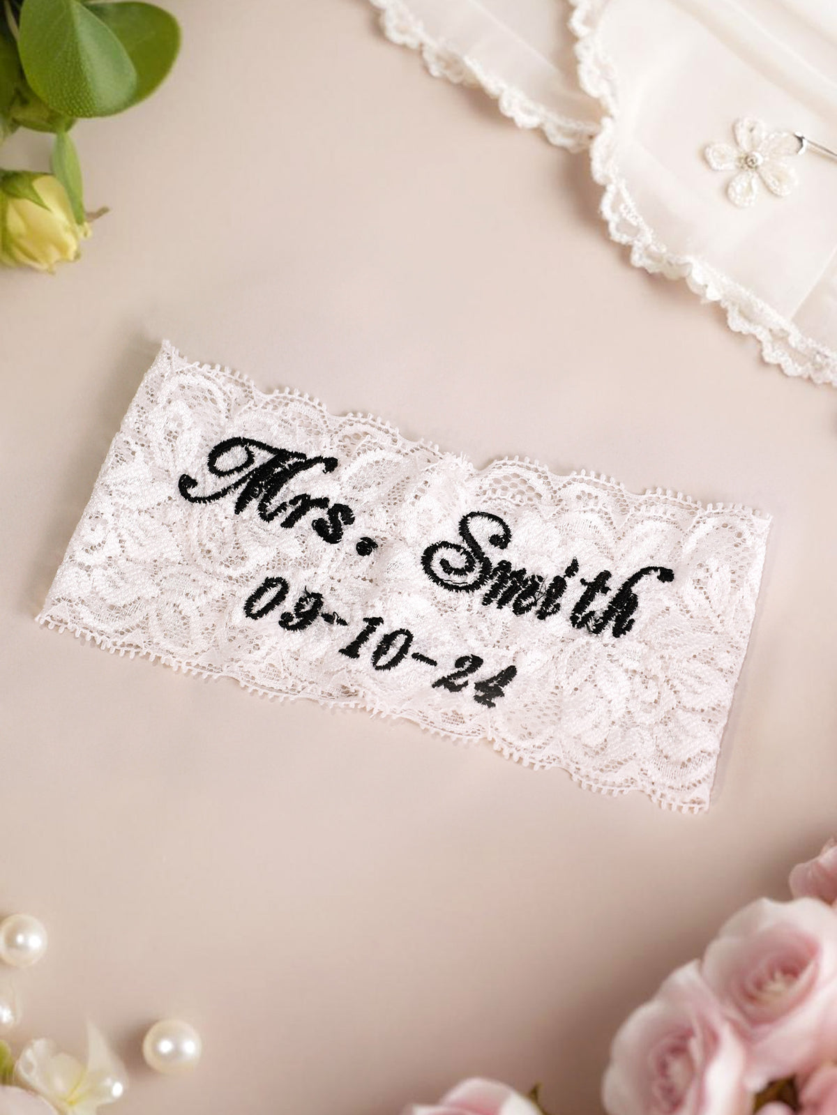 Personalized Wedding Garters Embroidered Bride Keepsake Gift for Bride — product image