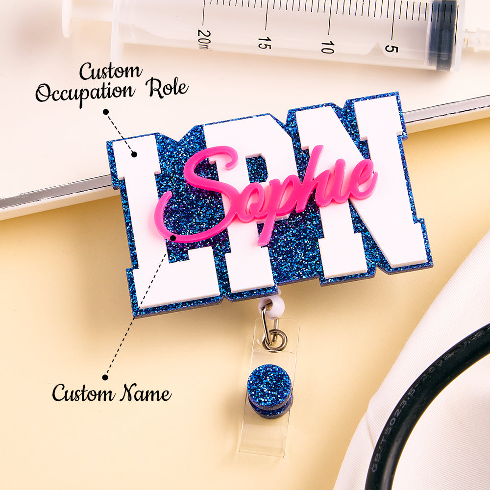 Personalized Glitter ID Badge Reel with Name Acrylic Badge Reel Gifts for Nurse Doctor — product image