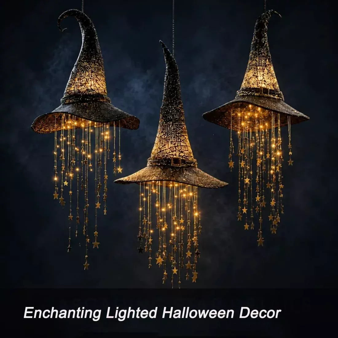 LED Light-Up Witch Hat Halloween Hanging Decor with Bell, Glowing Witch Hat Ornament for Indoor & Outdoor Parties — product image