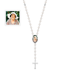 Custom Photo Rosary Beads Cross Necklace – Personalized Memorial Gift for Women