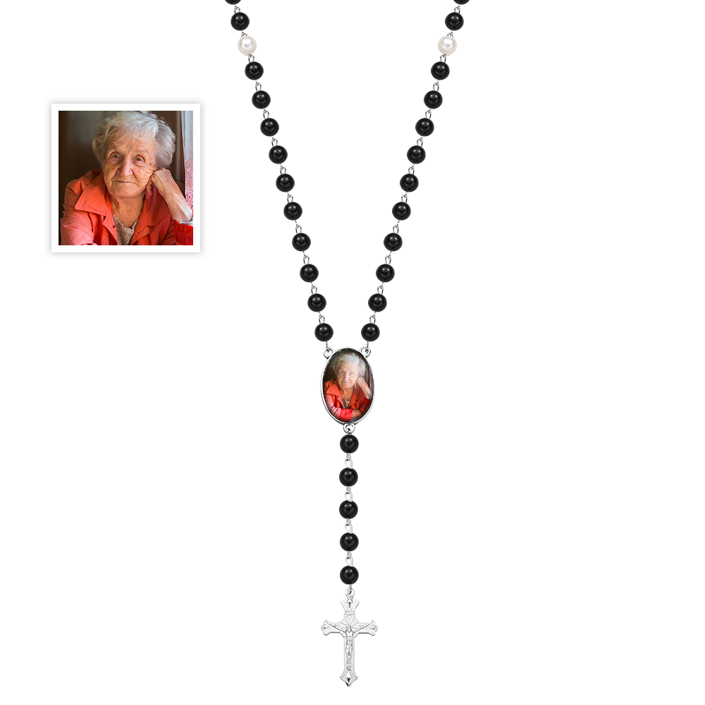 Custom Photo Rosary Beads Cross Necklace – Personalized Memorial Gift for Women — product image 2
