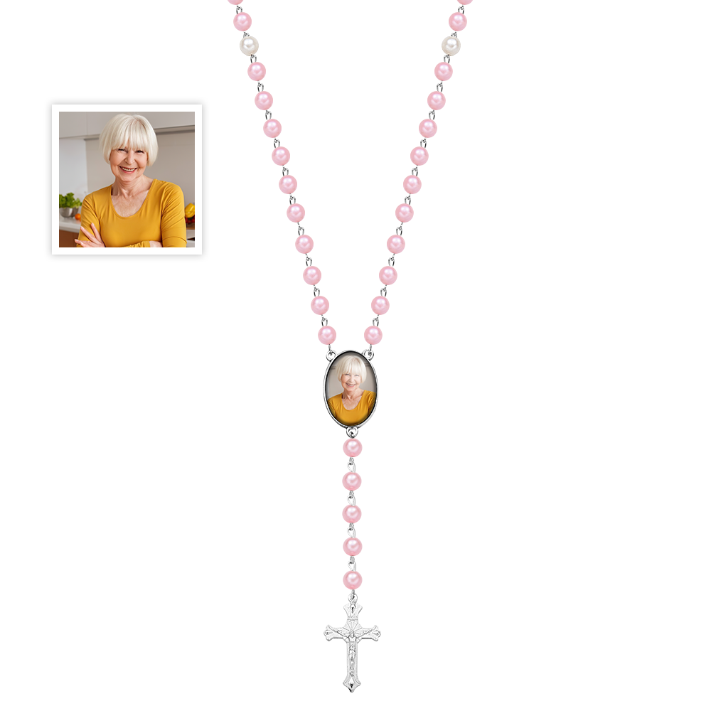 Custom Photo Rosary Beads Cross Necklace – Personalized Memorial Gift for Women — product image 3