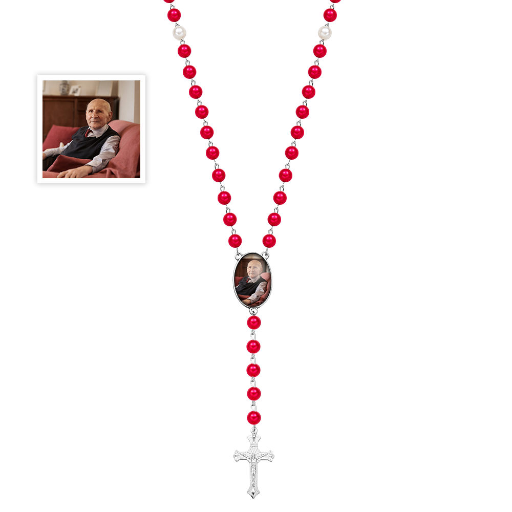 Custom Photo Rosary Beads Cross Necklace – Personalized Memorial Gift for Women — product image 5