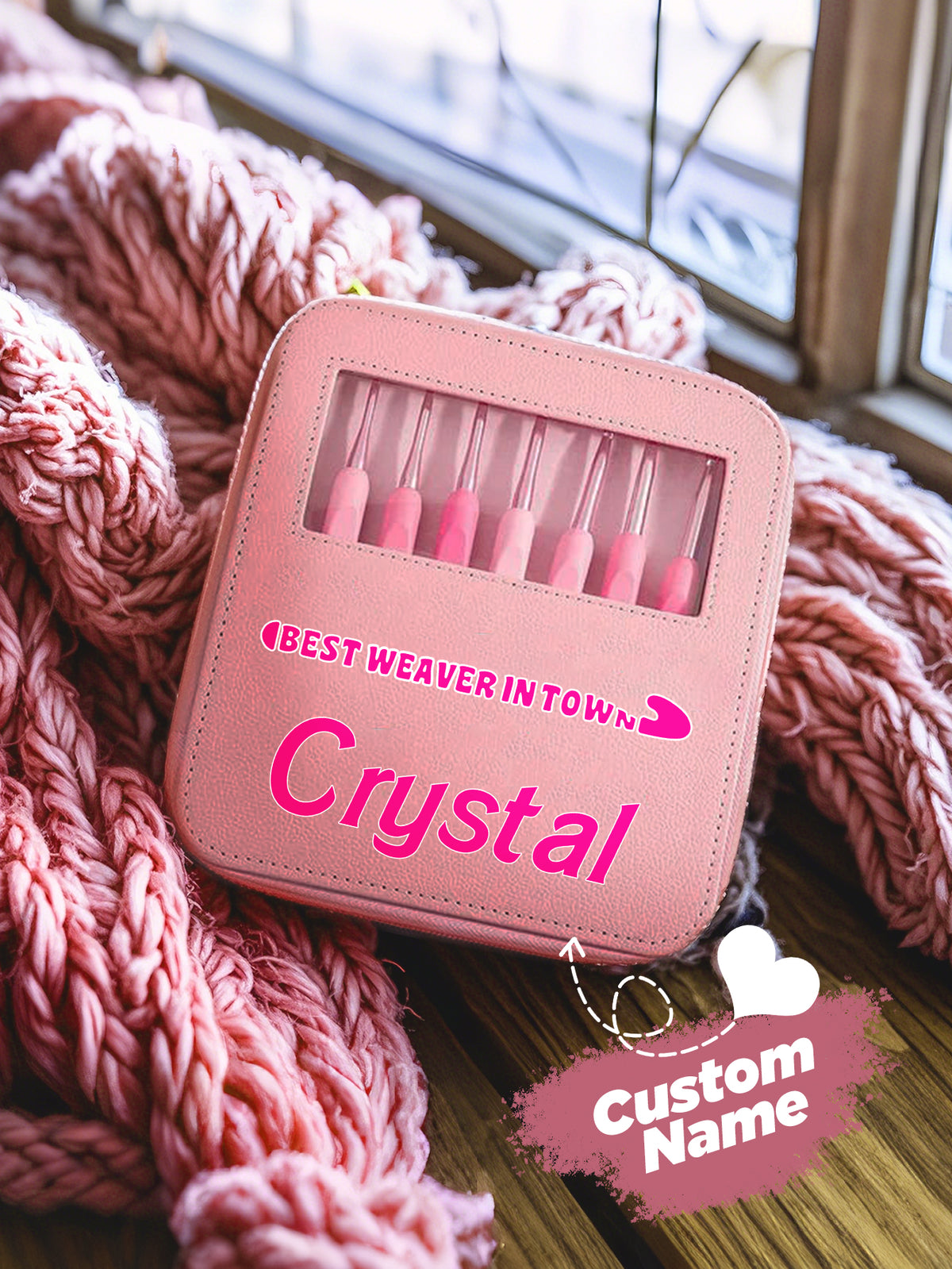 Custom Name Crochet Kit PU Leather Tool Bag - Personalized Organizer — product image