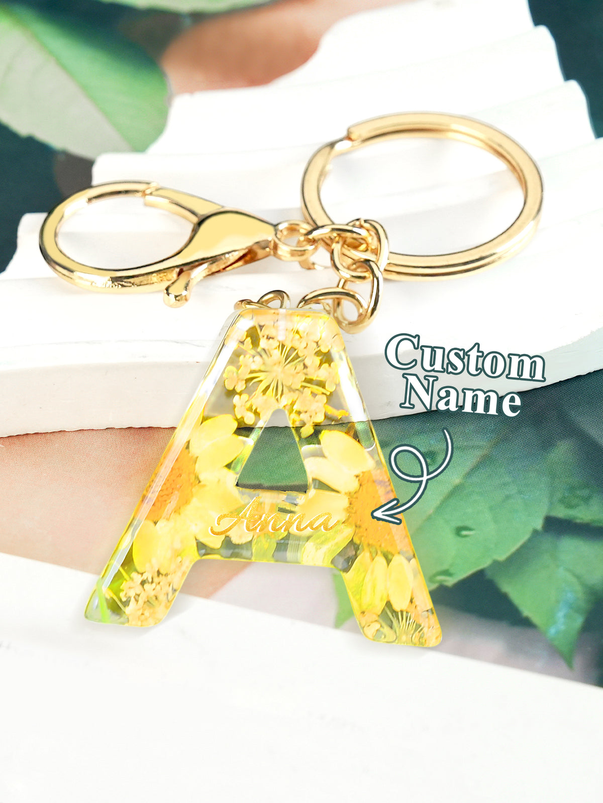 Personalized Name Light Yellow Dried Flower Letter Keychain – Custom Alphabet Bag Charm — product image 4