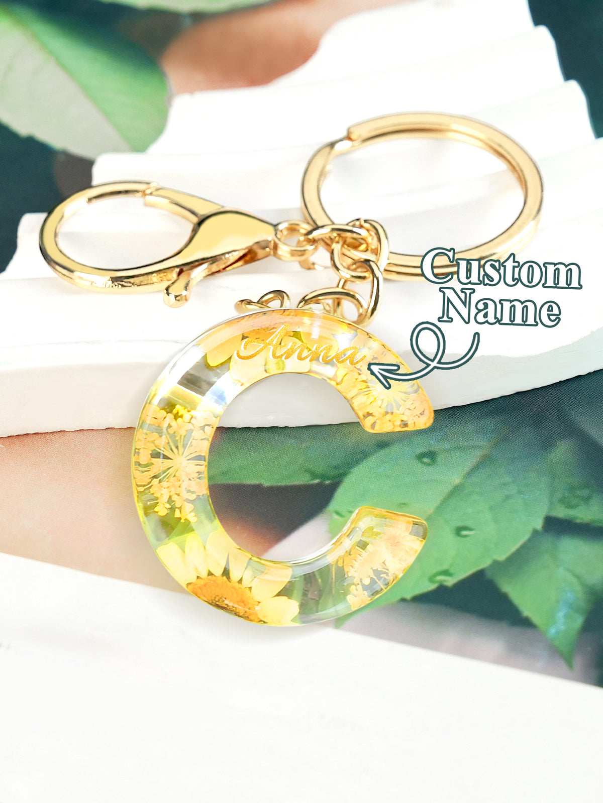 Personalized Name Light Yellow Dried Flower Letter Keychain – Custom Alphabet Bag Charm — product image 6
