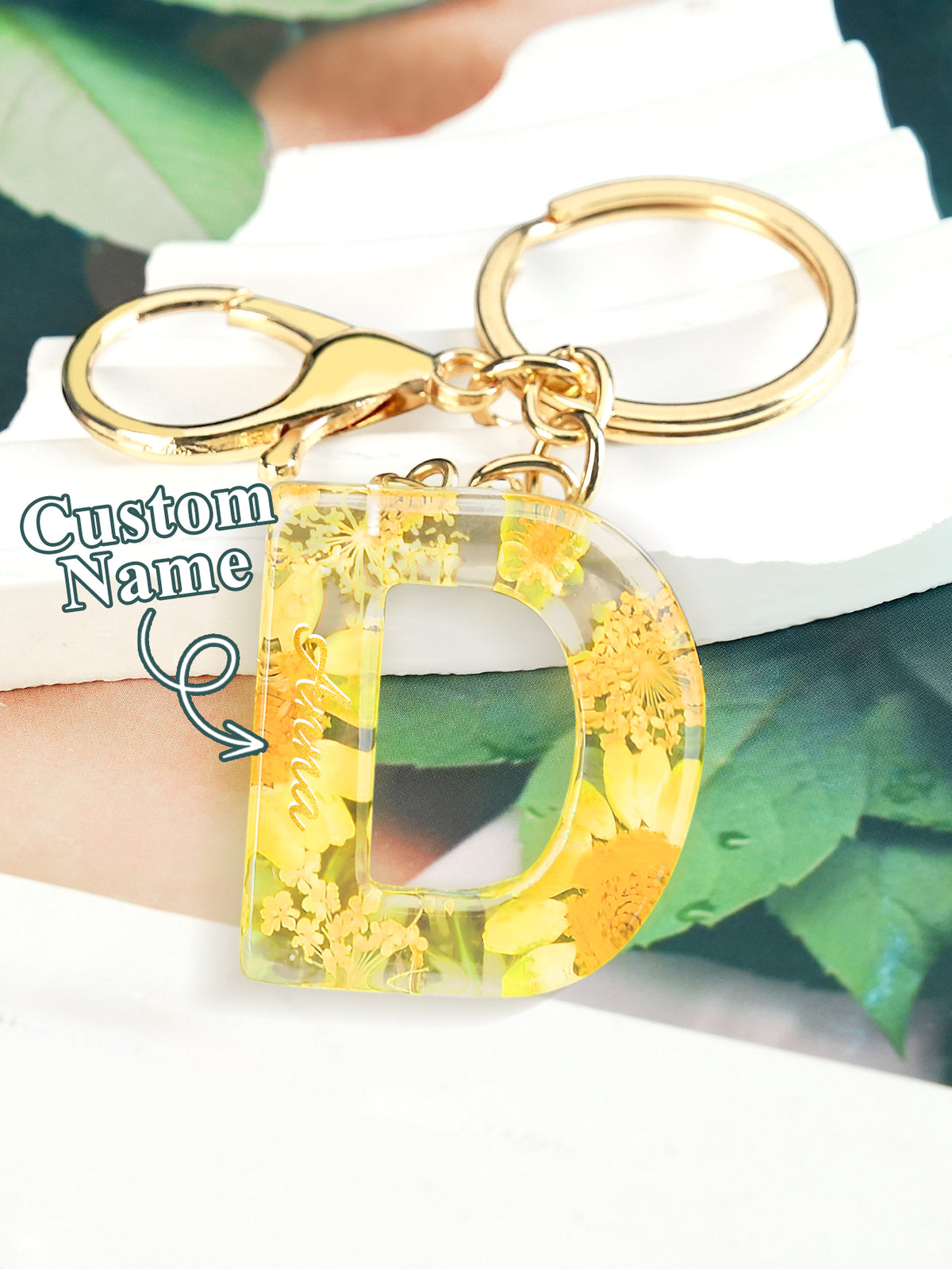 Personalized Name Light Yellow Dried Flower Letter Keychain – Custom Alphabet Bag Charm — product image 7