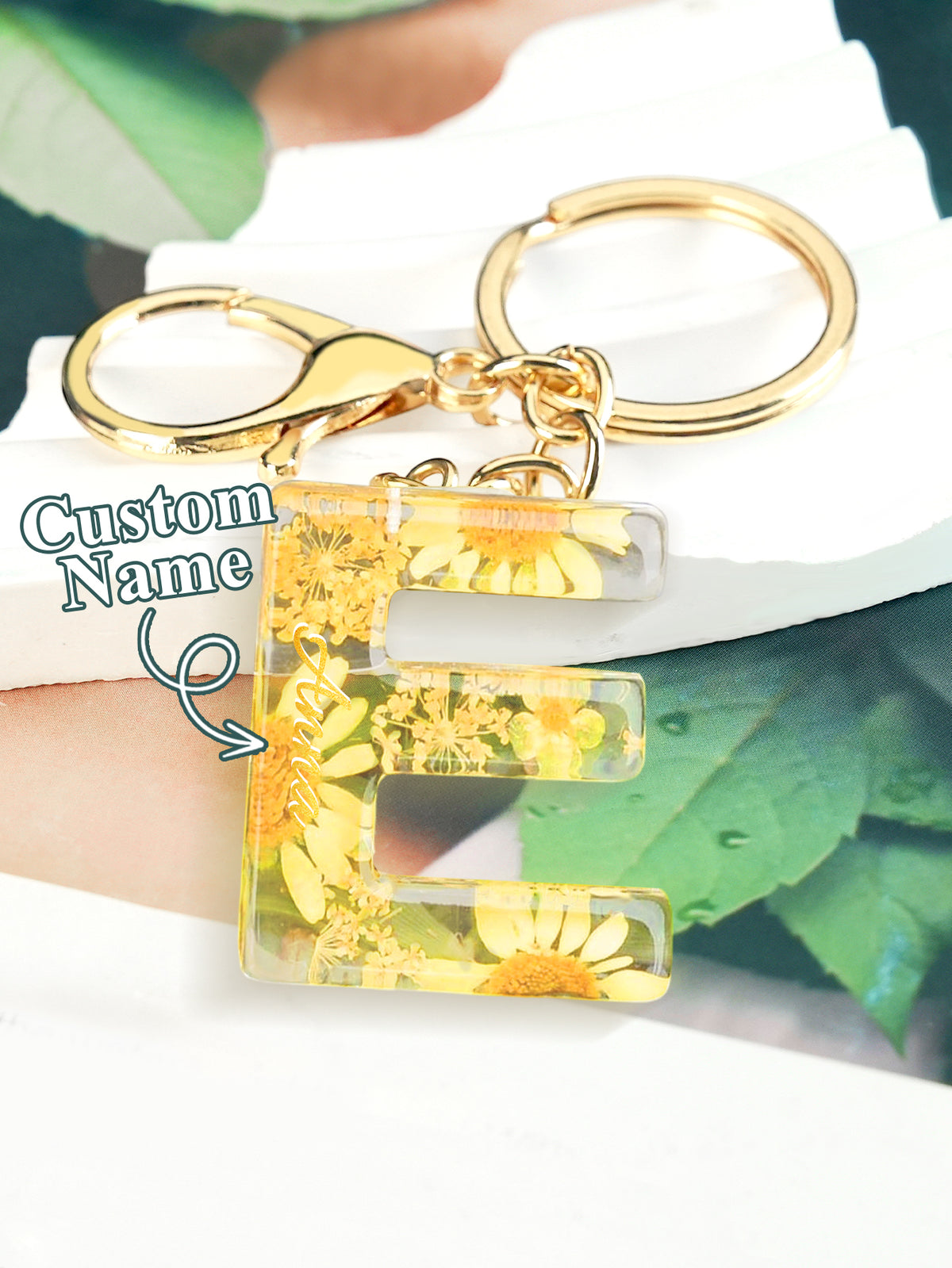 Personalized Name Light Yellow Dried Flower Letter Keychain – Custom Alphabet Bag Charm — product image 8