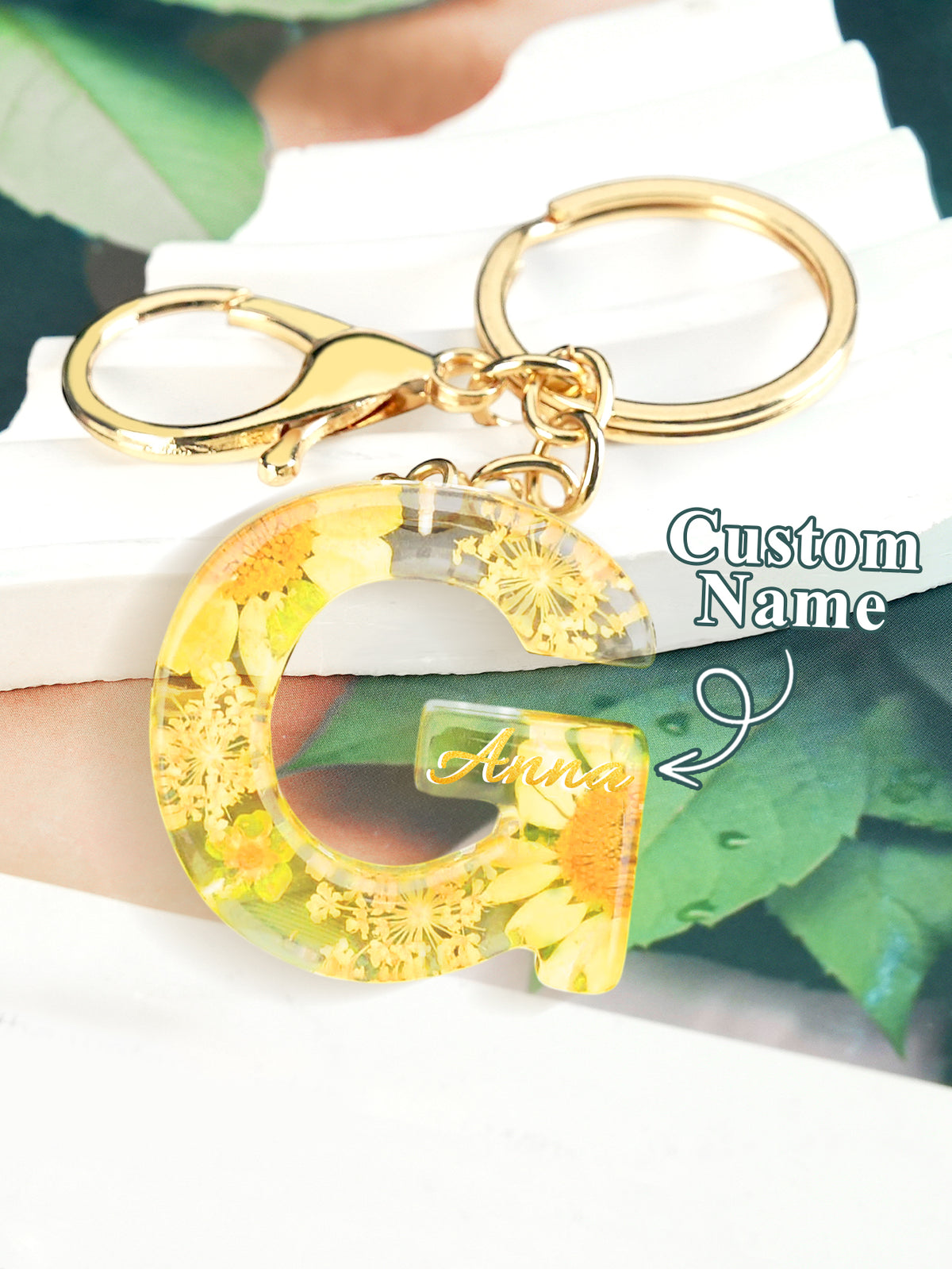 Personalized Name Light Yellow Dried Flower Letter Keychain – Custom Alphabet Bag Charm — product image 10