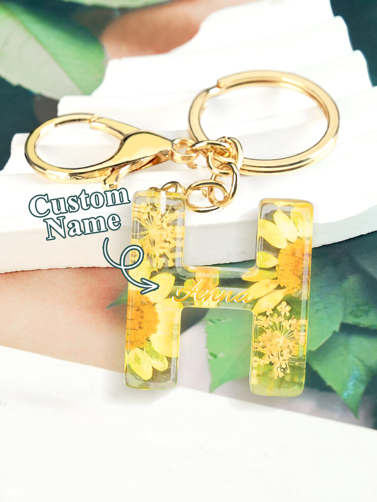Personalized Name Light Yellow Dried Flower Letter Keychain – Custom Alphabet Bag Charm — product image 11