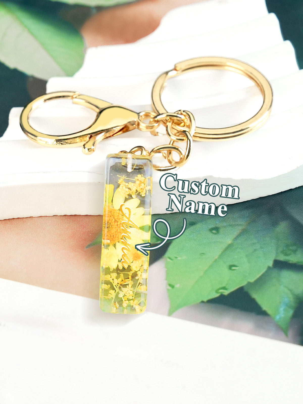 Personalized Name Light Yellow Dried Flower Letter Keychain – Custom Alphabet Bag Charm — product image 12
