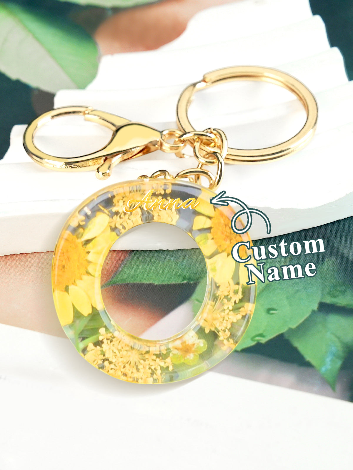 Personalized Name Light Yellow Dried Flower Letter Keychain – Custom Alphabet Bag Charm — product image 18