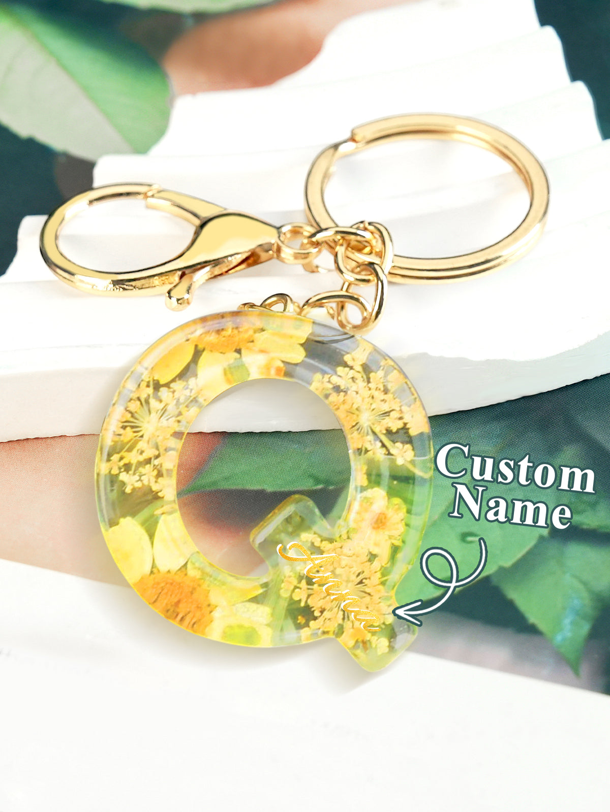 Personalized Name Light Yellow Dried Flower Letter Keychain – Custom Alphabet Bag Charm — product image 20