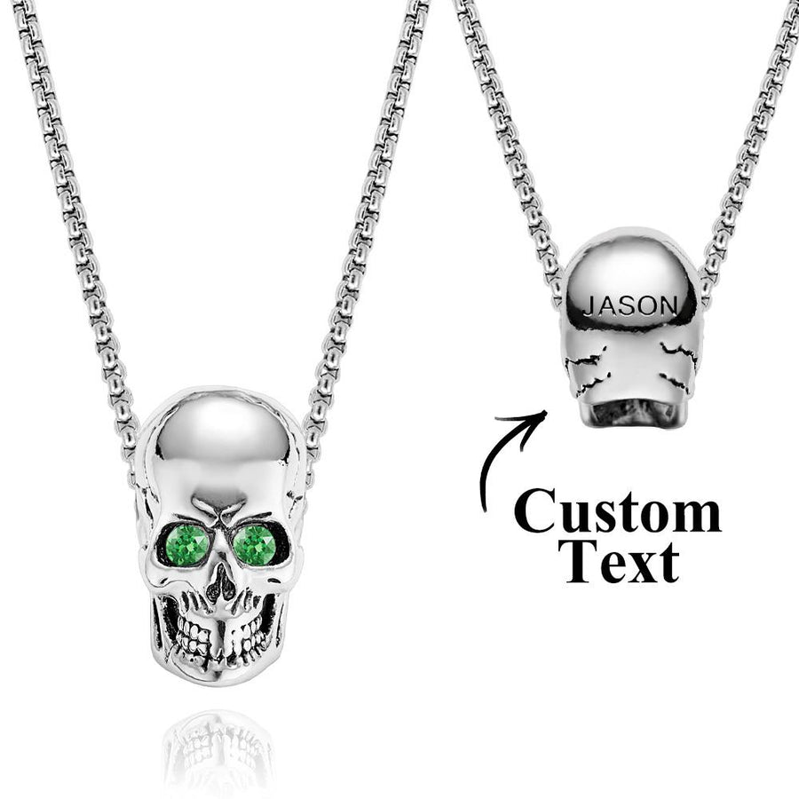 Custom Engraved Name Skull Necklace With Birthstone Eyes Creative Gifts for Halloween — product image