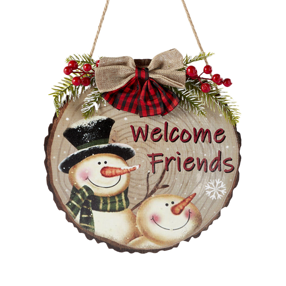 Christmas Welcome Sign for Front Door Wood Farmhouse Wreath Porch Decor Hanging Decoration Gifts