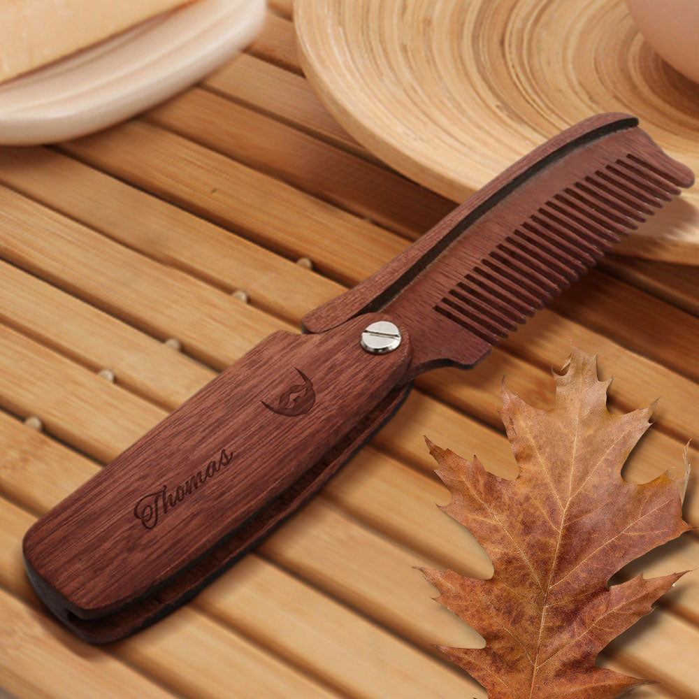 Personalized Wooden Beard Comb with Text — product image