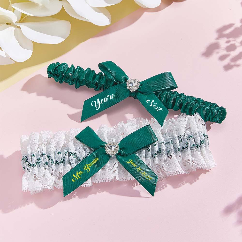 Personalized Bridal Garter Set With White Lace You're Next Bridal Garter Set Gift for Bride — product image