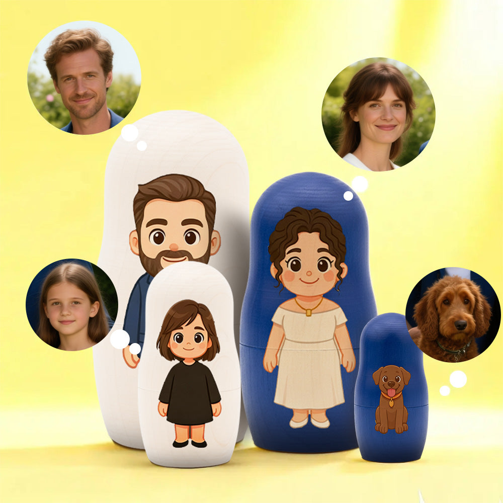 Personalized Family Portrait Nesting Doll with Box Custom Photo into Cartoon Style Preview Christmas Gift — product image 3